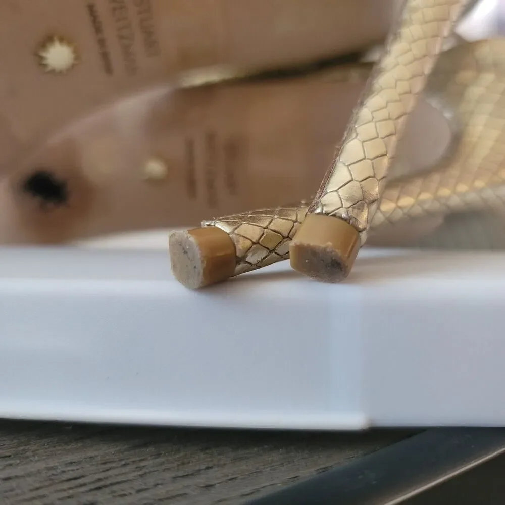 Stuart Weitzman Nudistcurve 4.5 inch Heel Gold Snake 8.5B Sexy Strappy Luxury - Picture 7 of 7